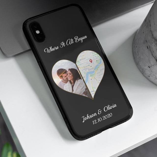 Custom Map Print And Photo 2 In 1, Personalized Text Phone Case
