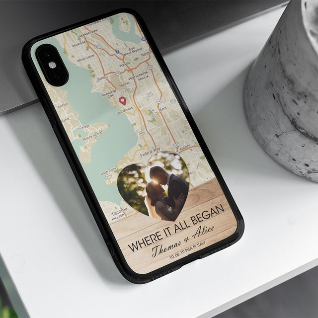 Custom Map Print And Photo 2 In 1, Personalized Text Phone Case
