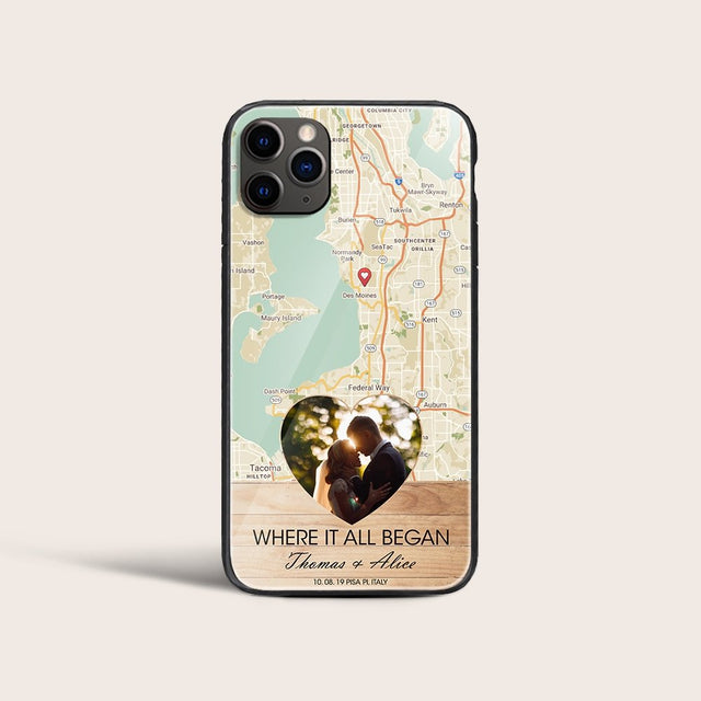 Custom Map Print And Photo 2 In 1, Personalized Text Phone Case