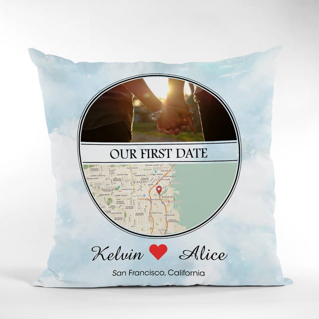 Custom Map Print And Photo 2 In 1, Personalized Text Pillow