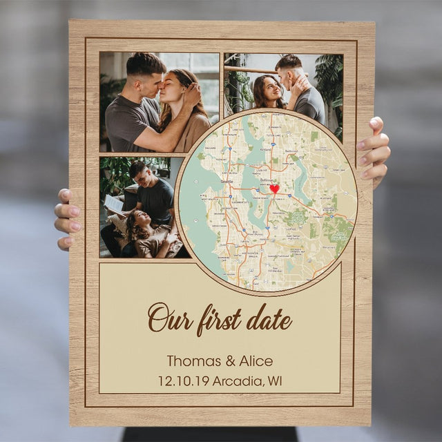 Custom Map Print And Photo 2 In 1 Wood Background Canvas Art Print