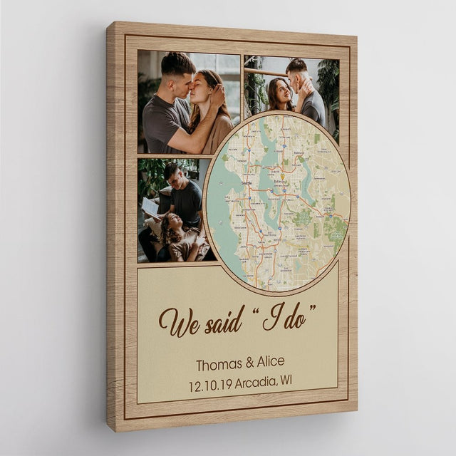 Custom Map Print And Photo 2 In 1 Wood Background Canvas Art Print