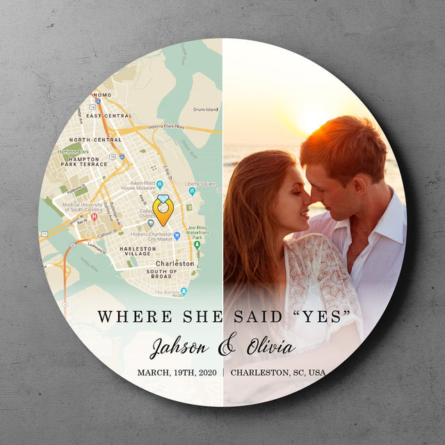 Custom Map Print And Photo, Personalized Text, Round Sign