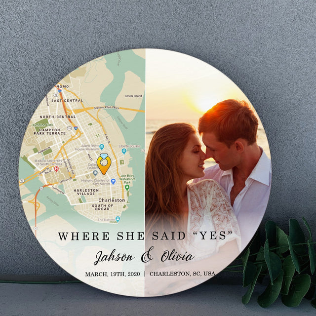Custom Map Print And Photo, Personalized Text, Round Sign