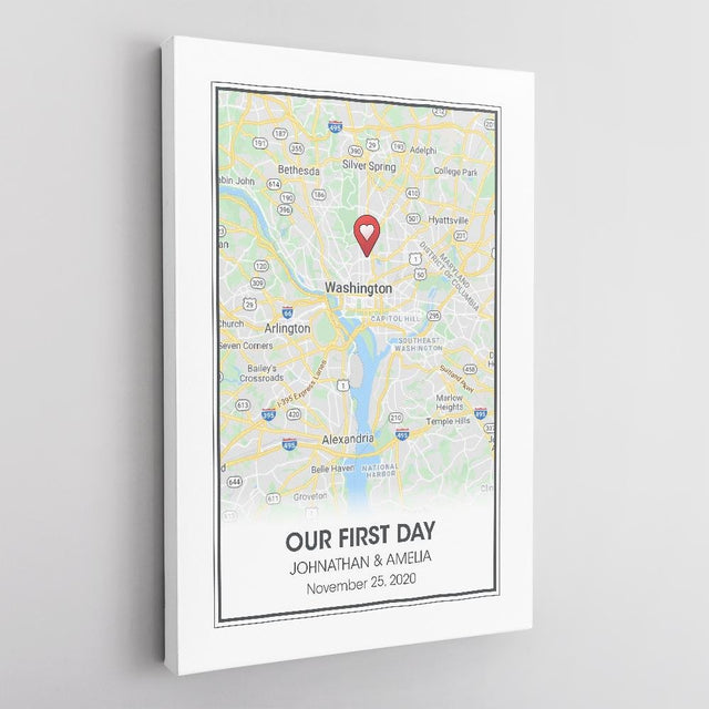 Custom Map Print And Text, Anniversary Gift Canvas