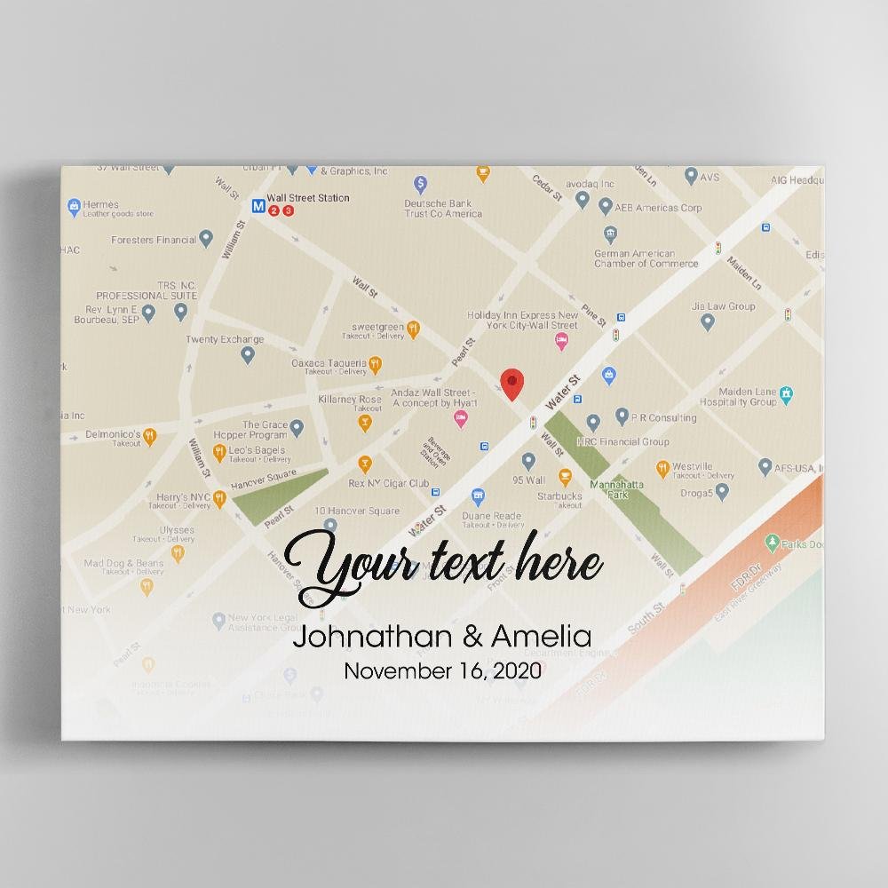 Custom Map Print And Text Canvas