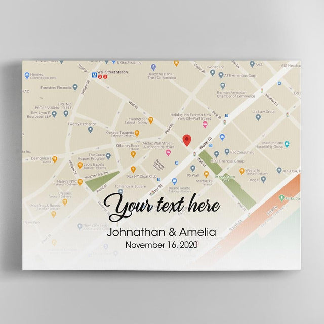 Custom Map Print And Text Canvas