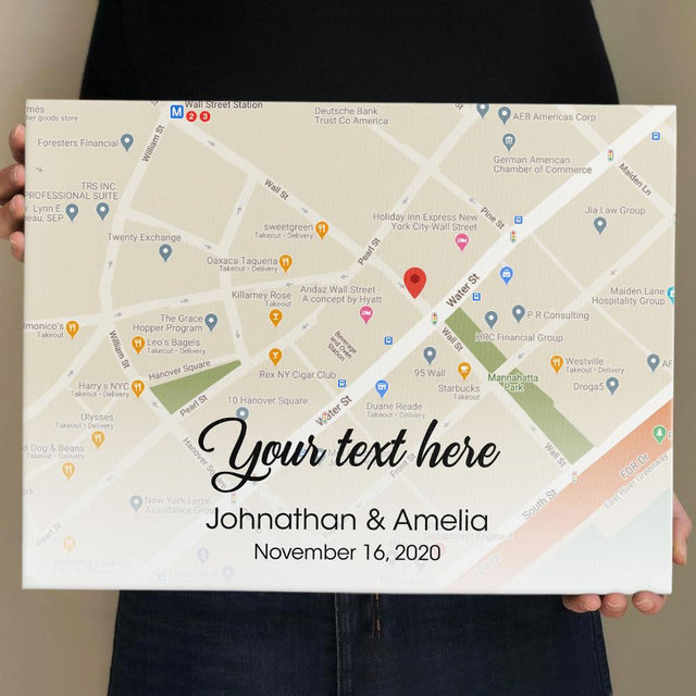 Custom Map Print And Text Canvas