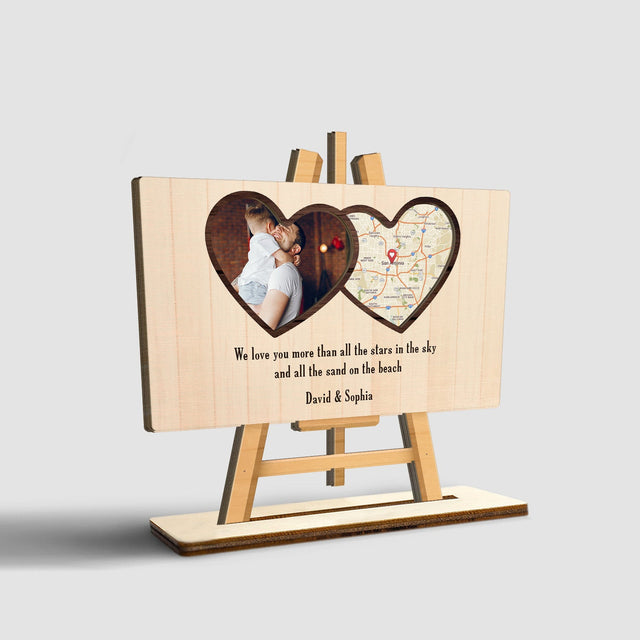 Custom Map Print By Location And Photo, Wooden Plaque 3 Layers, Heart Shape