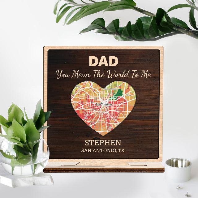 Custom Map Print By Location, Heart Shape, Wooden Plaque 3 Layers