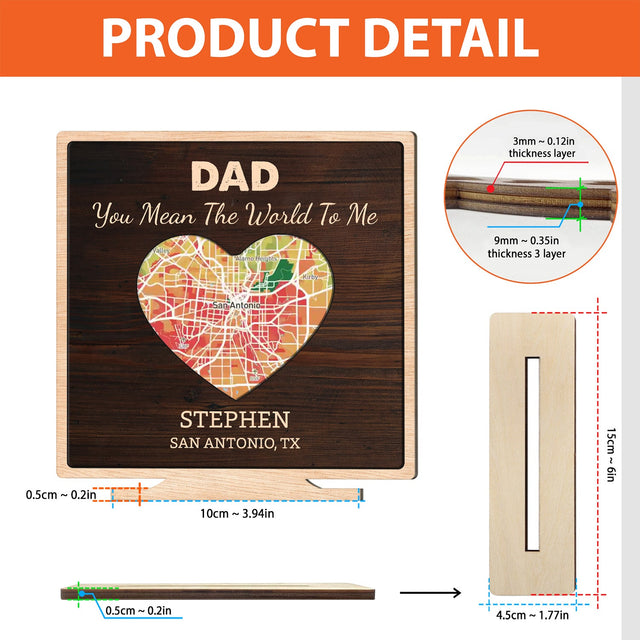 Custom Map Print By Location, Heart Shape, Wooden Plaque 3 Layers