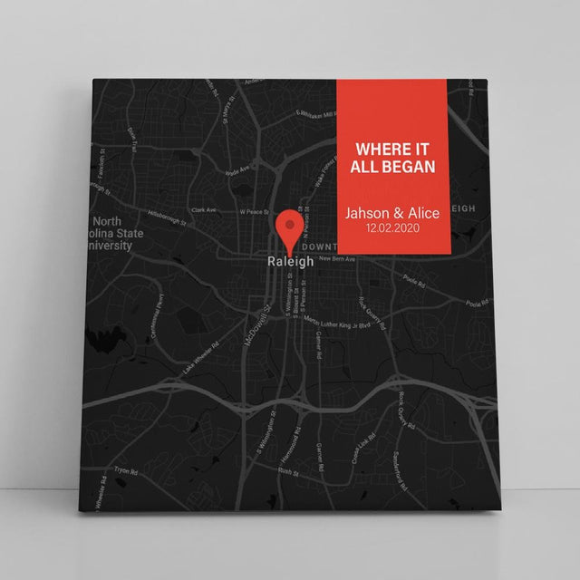 Custom Map Print Canvas Personalized Map And Text Square Canvas