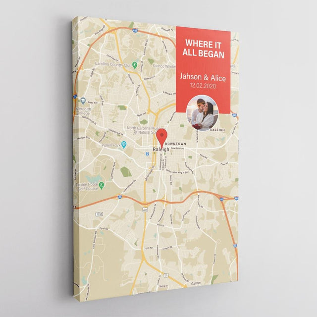 Custom Map Print Canvas Personalized Map, Photo And Text