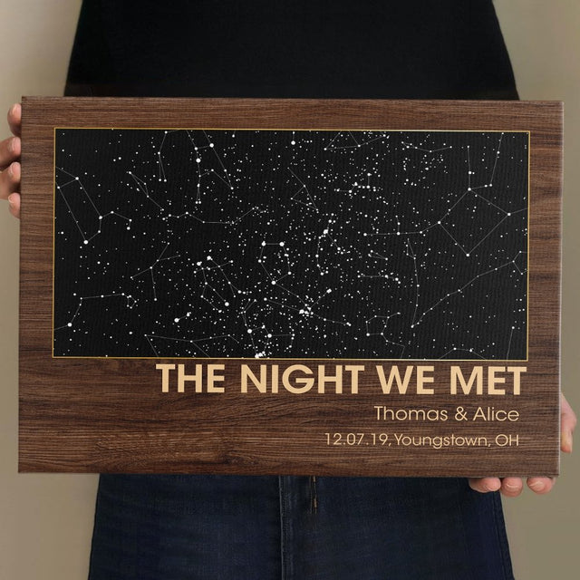 Custom Map Print, Personalized Map And Text Dark Wood Background Canvas