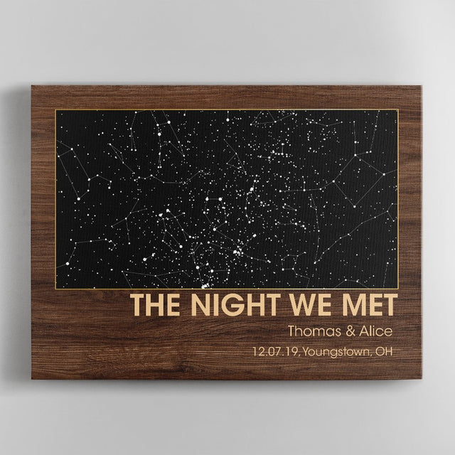 Custom Map Print, Personalized Map And Text Dark Wood Background Canvas