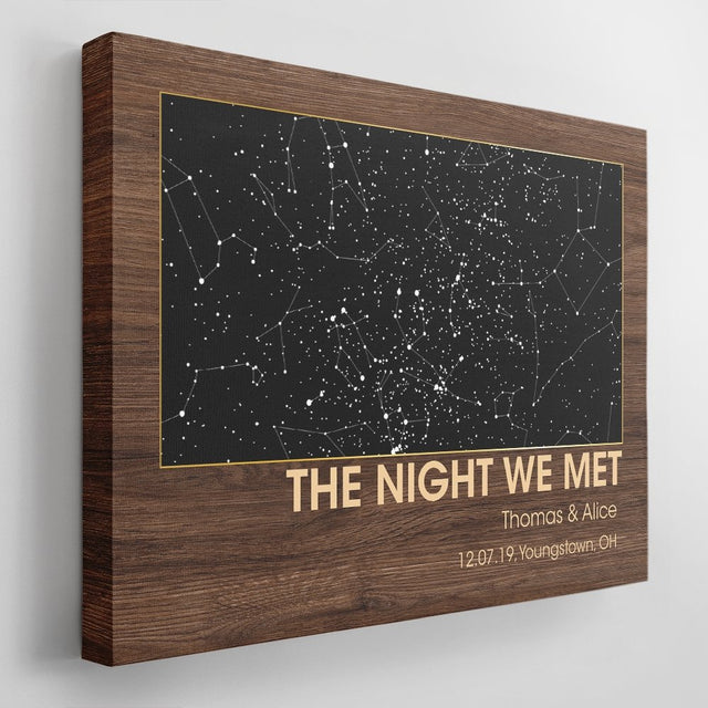 Custom Map Print, Personalized Map And Text Dark Wood Background Canvas