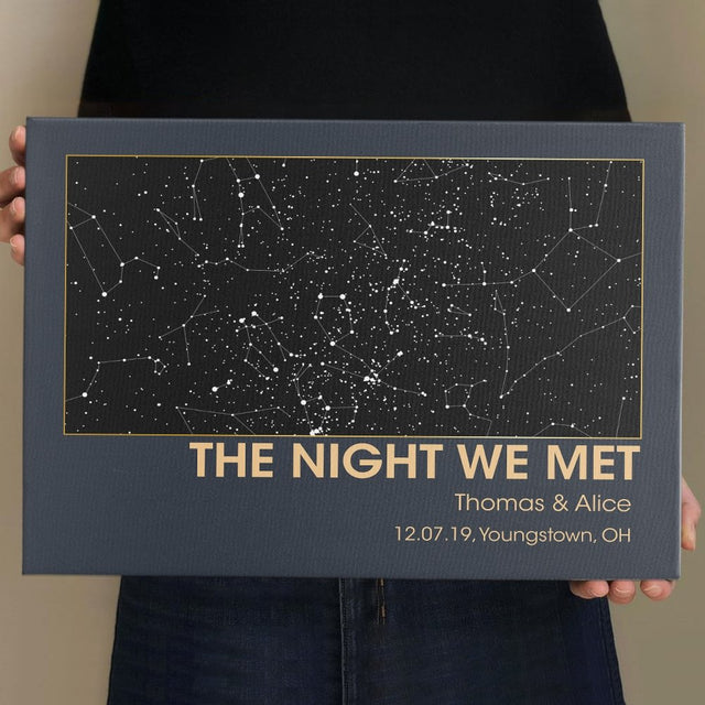 Custom Map Print, Personalized Map And Text Navy Background Canvas