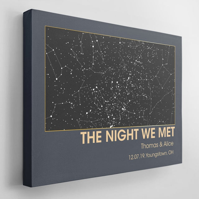 Custom Map Print, Personalized Map And Text Navy Background Canvas