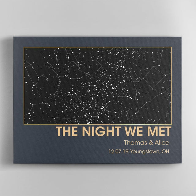 Custom Map Print, Personalized Map And Text Navy Background Canvas