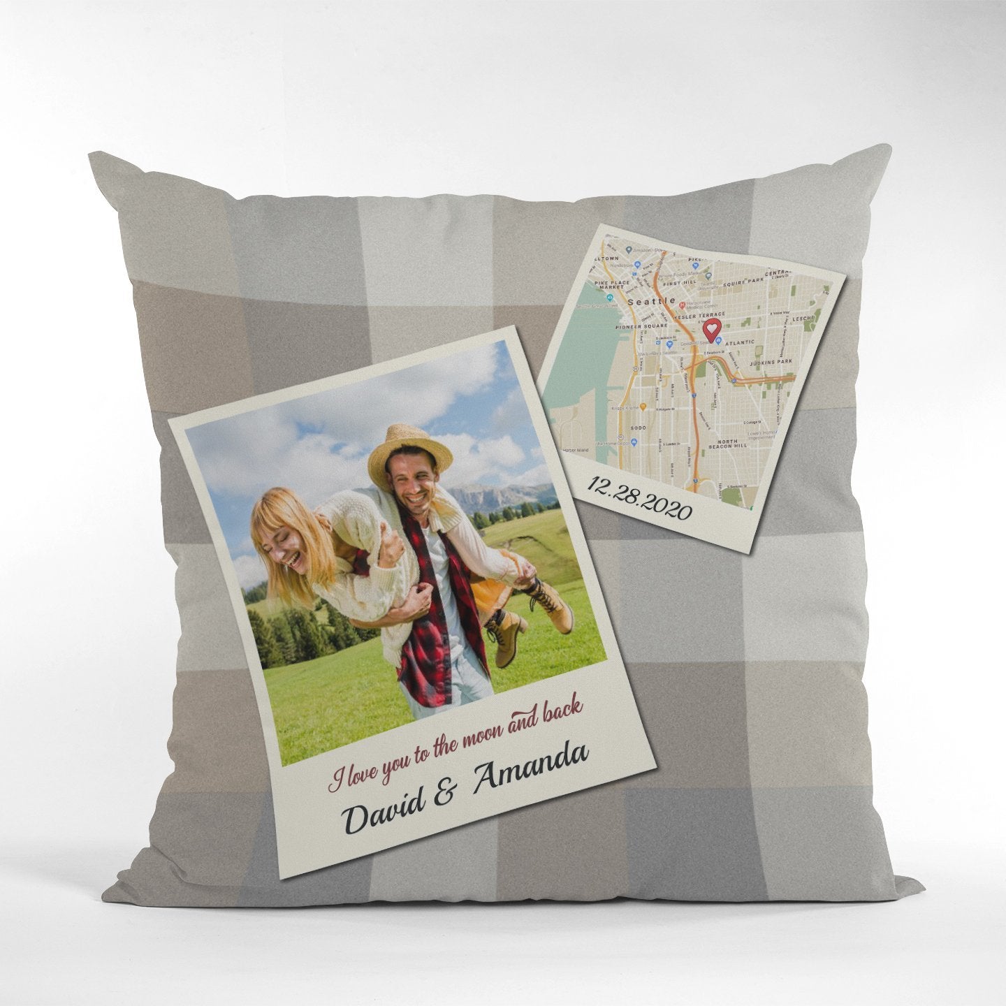 Custom Map Print, Personalized Photo And Text Pillow