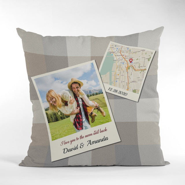Custom Map Print, Personalized Photo And Text Pillow