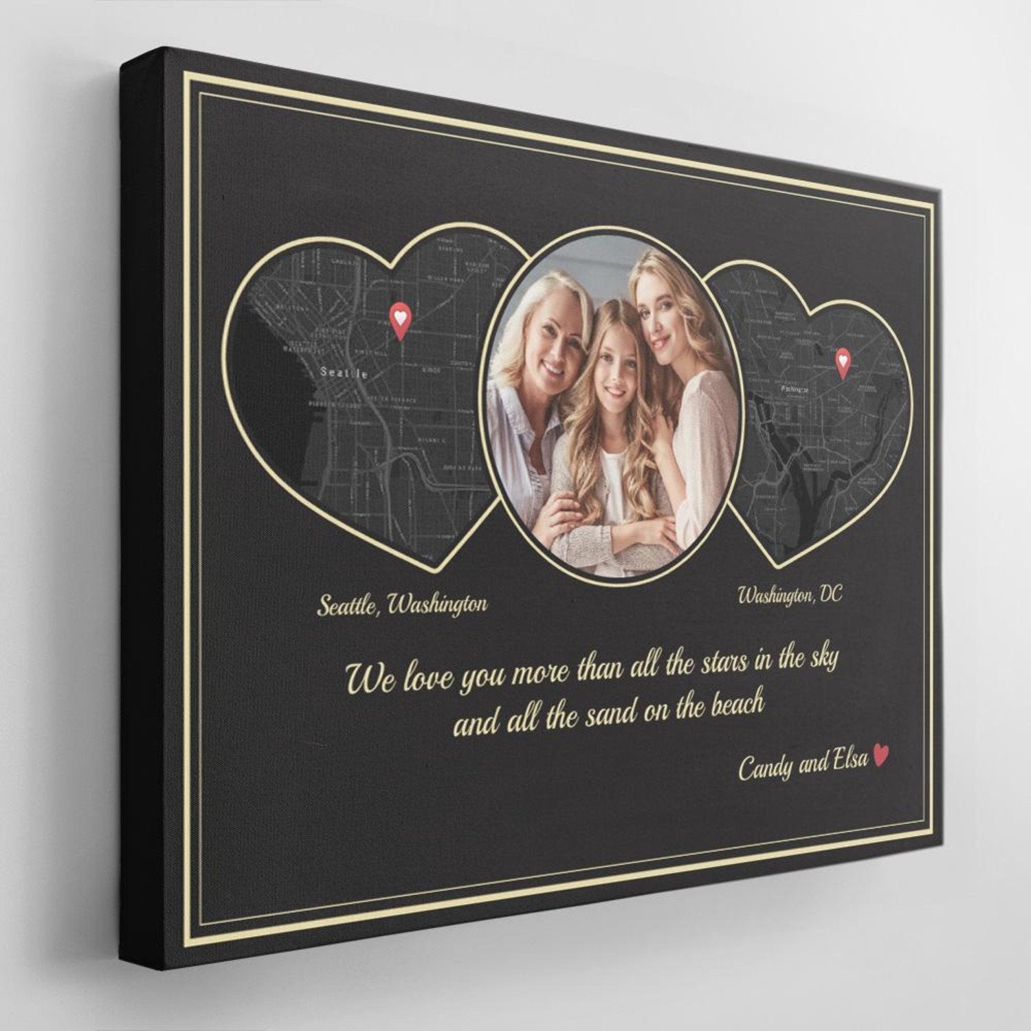 Custom Map Print, Personalized Photo Canvas Wall Art