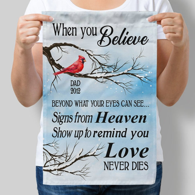 Custom Memorial Garden Flag - Believe Love Never Die