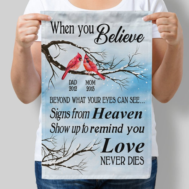 Custom Memorial Garden Flag - Believe Love Never Die