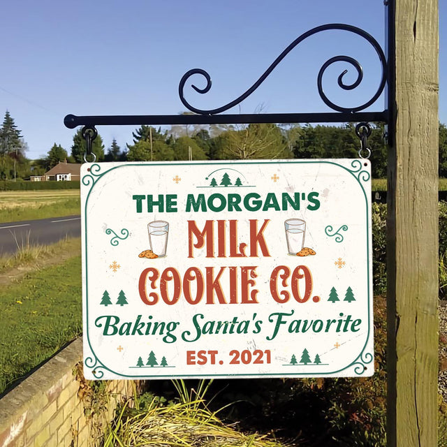 Custom Milk And Cookie Co. Sign, Baking Santa's Favorite, Personalized Family Name
