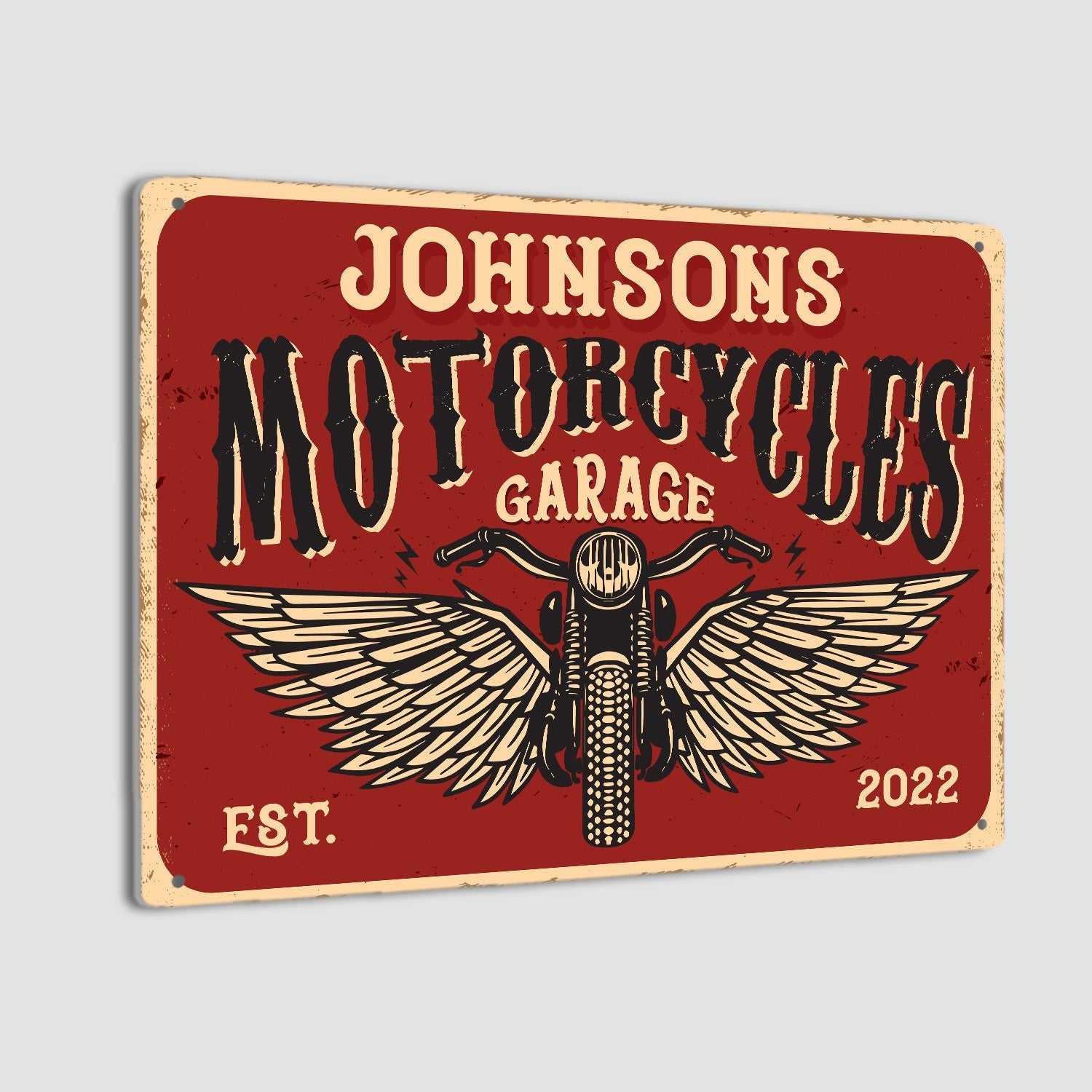Custom Motorcycle Garage Sign, Personalized Name And Years