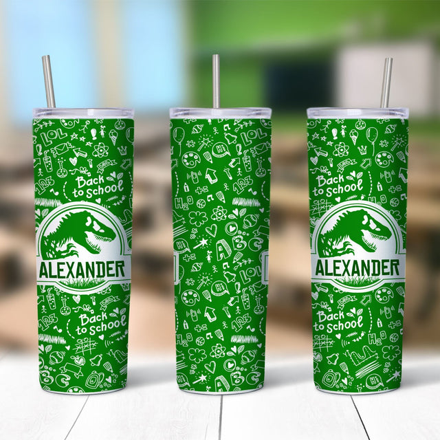 Custom Name Tumbler, Dinosaurus Art, Back To School