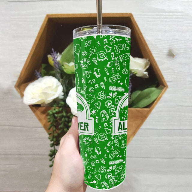 Custom Name Tumbler, Dinosaurus Art, Back To School