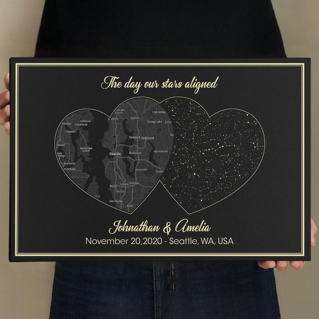 Custom Night Sky And Map 2 In 1 And Text Black Background Canvas
