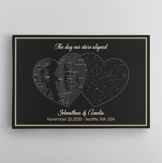 Custom Night Sky And Map 2 In 1 And Text Black Background Canvas