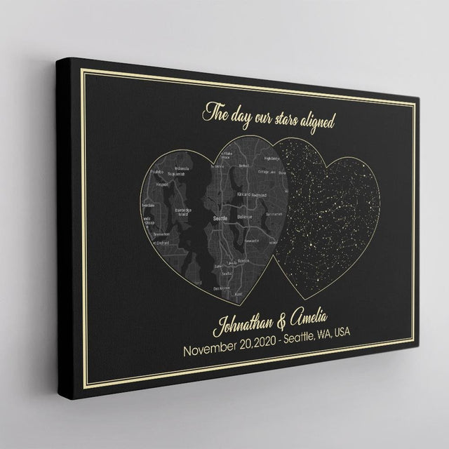 Custom Night Sky And Map 2 In 1 And Text Black Background Canvas