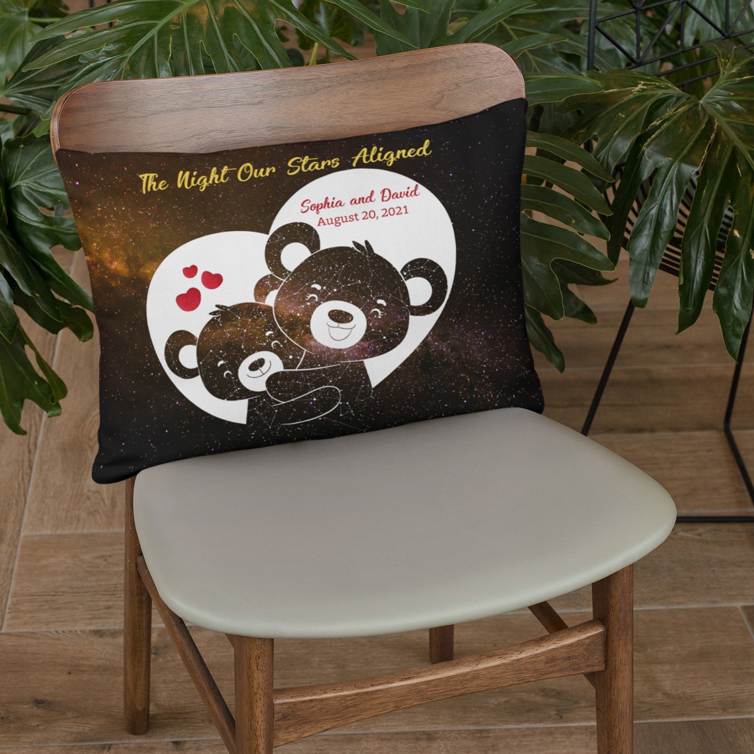 Custom Night Sky By Date And Location, Personalized Text, Black Bear, Pillow