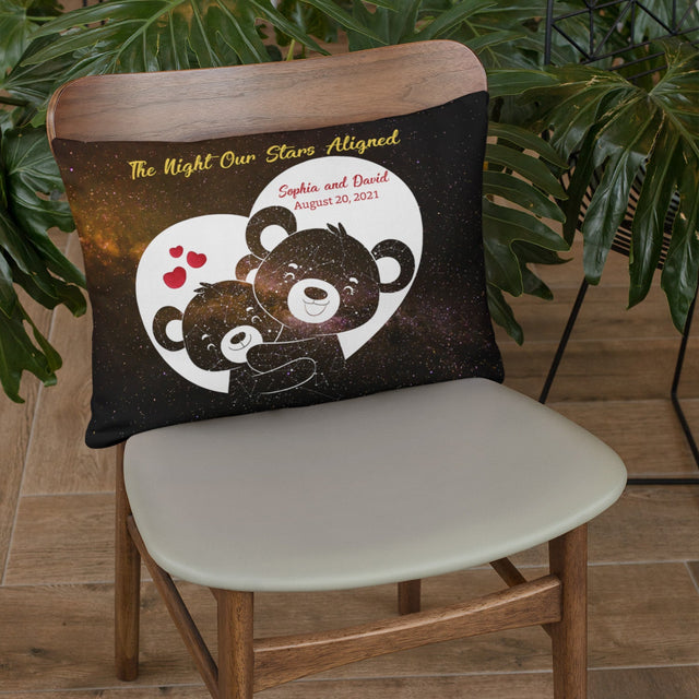 Custom Night Sky By Date And Location, Personalized Text, Black Bear, Pillow