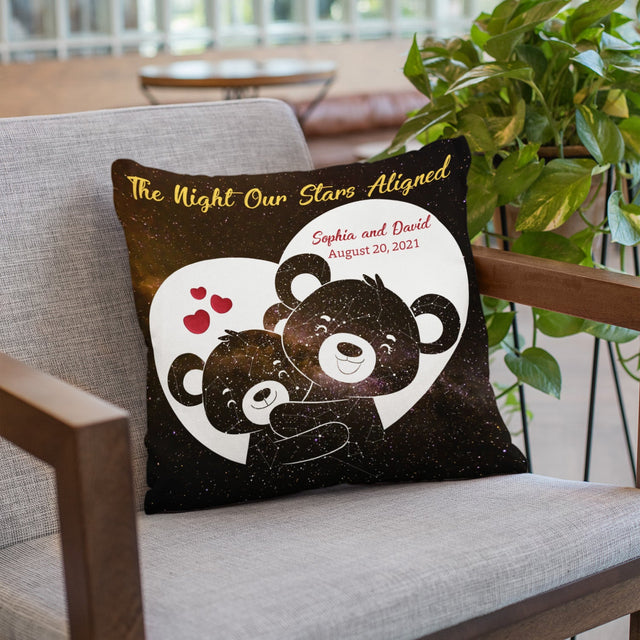 Custom Night Sky By Date And Location, Personalized Text, Black Bear, Pillow