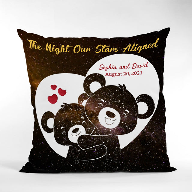 Custom Night Sky By Date And Location, Personalized Text, Black Bear, Pillow
