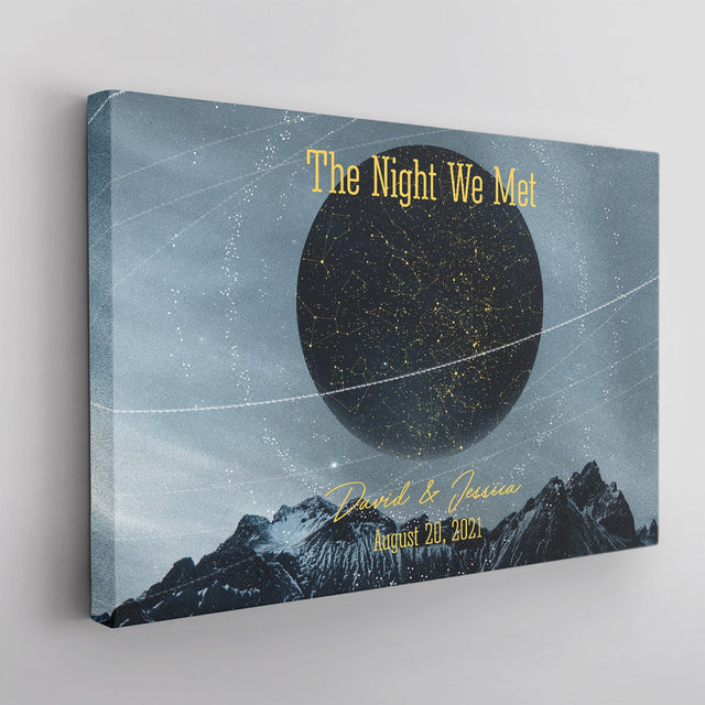 Custom Night Sky By Date And Location, Personalized Text, Canvas Wall Art