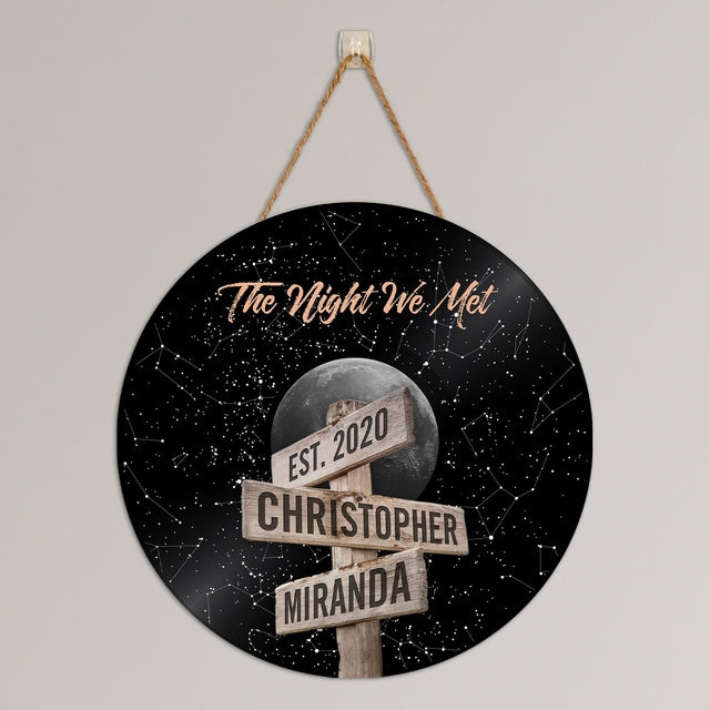Custom Night Sky By Location, Personalized Name And Date, Round Wood Sign
