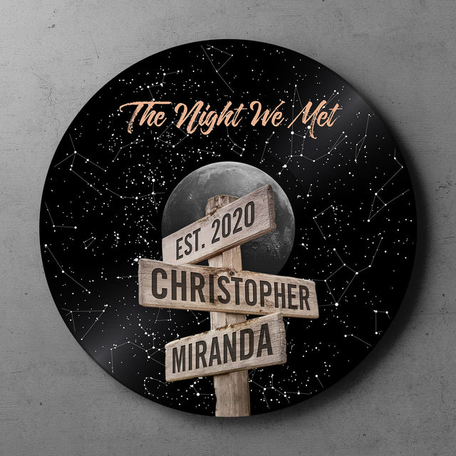 Custom Night Sky By Location, Personalized Name And Date, Round Wood Sign