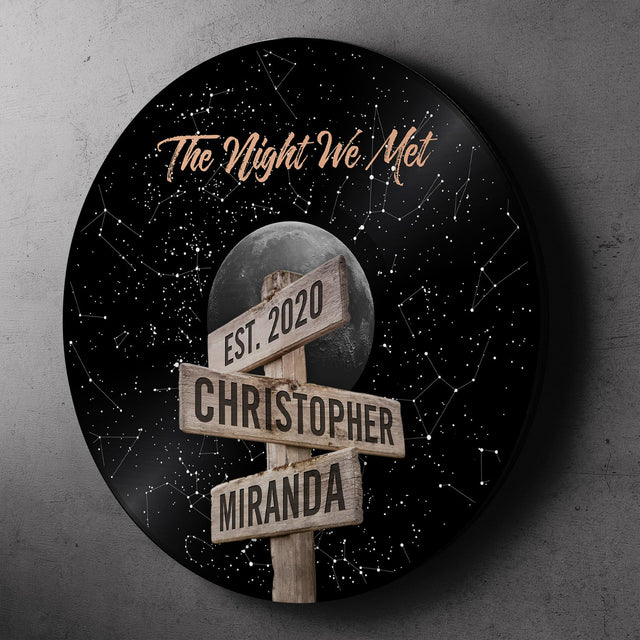 Custom Night Sky By Location, Personalized Name And Date, Round Wood Sign