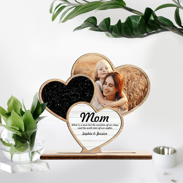 Custom Night Sky, Personalized Photo, Heart Shape, Wooden Plaque 3 Layers