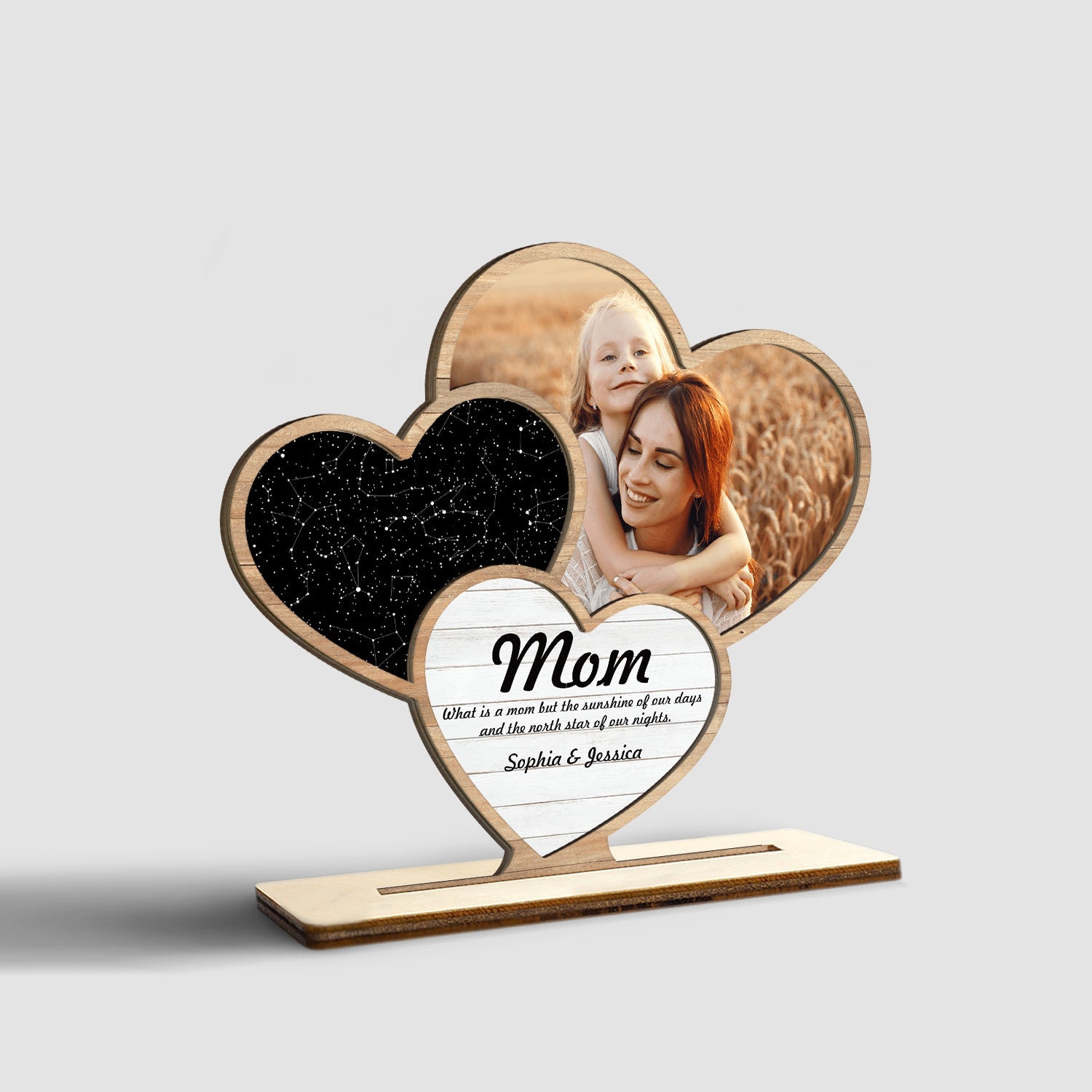 Custom Night Sky, Personalized Photo, Heart Shape, Wooden Plaque 3 Layers