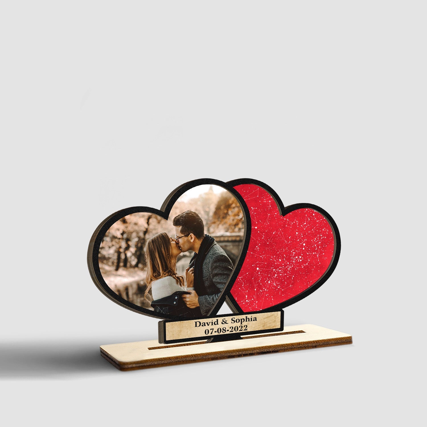 Custom Night Sky, Personalized Photo, Heart Shape, Wooden Plaque 3 Layers