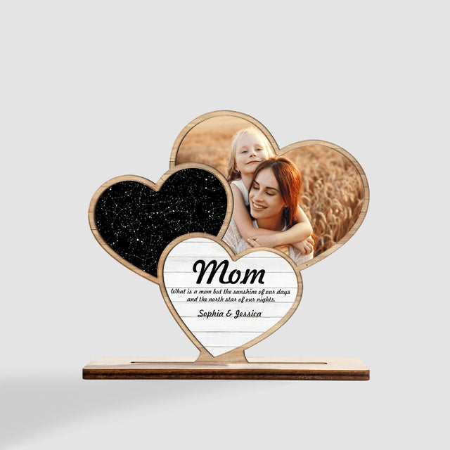 Custom Night Sky, Personalized Photo, Heart Shape, Wooden Plaque 3 Layers
