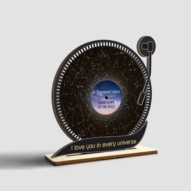 Custom Night Sky, Personalized Text, Vinyl Record, Wooden Plaque 3 Layers