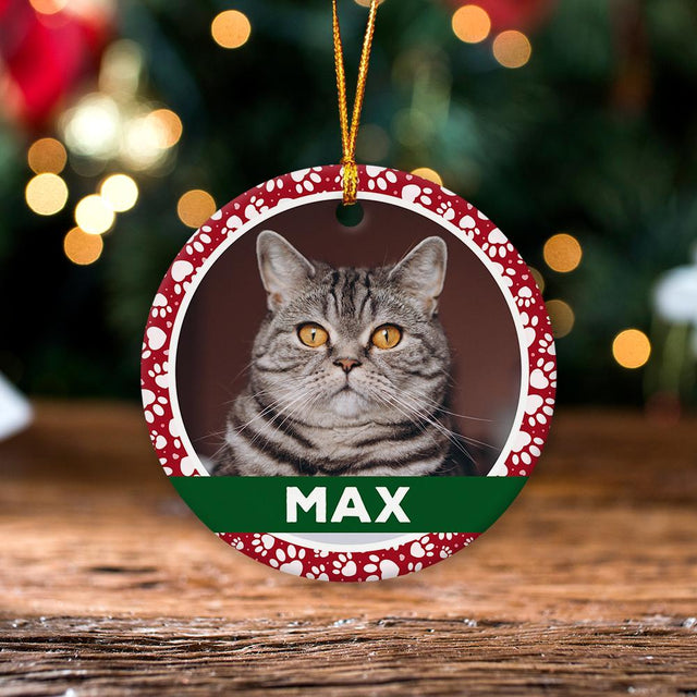 Custom Photo And Cat Name Decorative Christmas Circle Ornament 2 Sided
