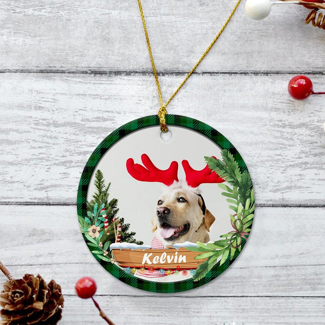 Custom Photo And Dog Name Christmas Tree Decorative Christmas Circle Ornament 2 Sided